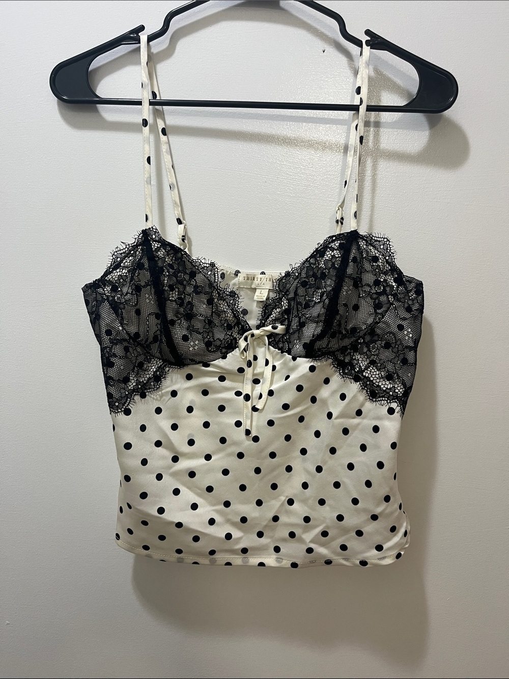 Polka Dot Lace & Satin Cami with Black Lace NWOT L